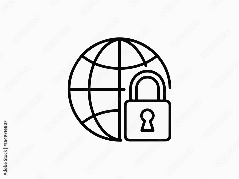 Fototapete vector art of globe and padlock icon isolated on white background representing global security and d