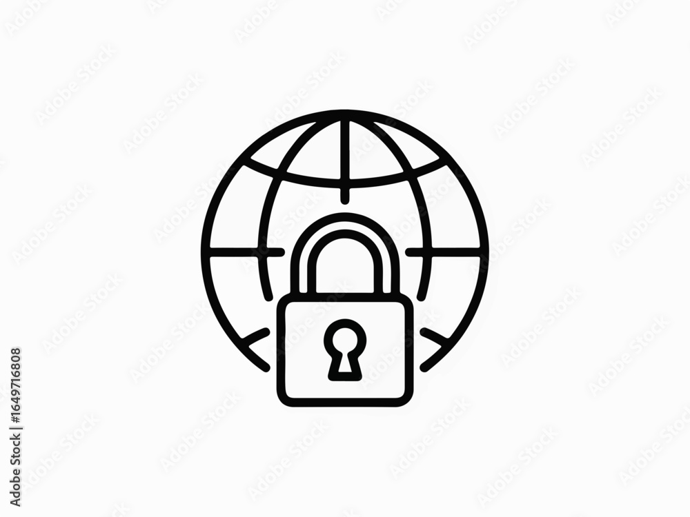 Poster vector art of global data protection with padlock icon, representing cybersecurity, data privacy, an