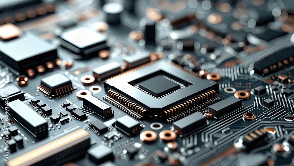 Aufkleber close-up view of intricate circuit board components.