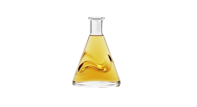 Elegant laboratory flask filled with golden liquid emitting a sense of purity and sophistication, perfect for scientific and culinary themes