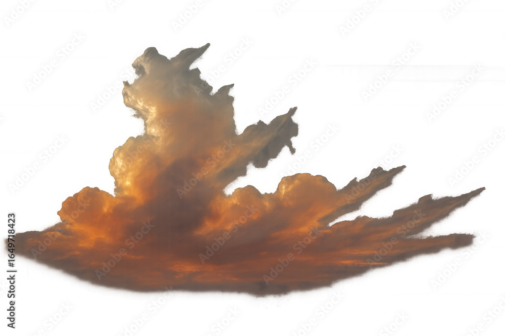 Poster fluffy orange clouds illuminated by the setting sun, isolated on a transparent background, perfect f