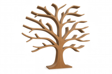 3d rendering of an empty wooden bookshelf shaped like a bare tree, perfect for book lovers and interior design enthusiasts