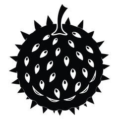 Black and White Silhouette Illustration of a Spiky Annona Reticulata Fruit with Seeds
