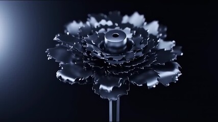 Artistic metal flower sculpture rotating against dark background for creative projects - Powered by Adobe