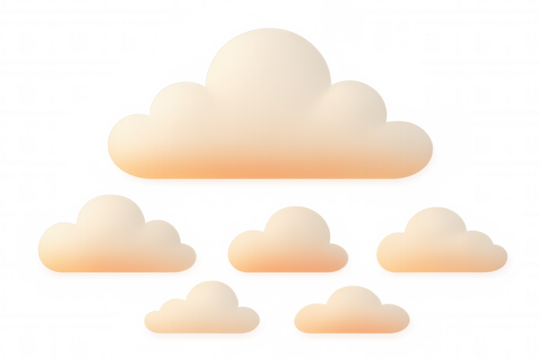 Soft 3d clouds gradient-colored white to orange hovering weightlessly against transparent backdrop, evoking peaceful skyscape mood - Powered by Adobe