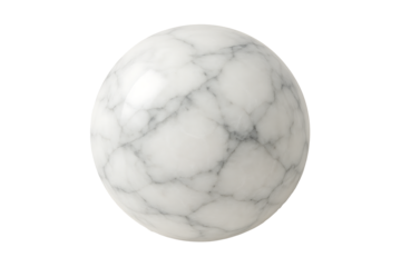 Polished white marble sphere isolated on transparent background