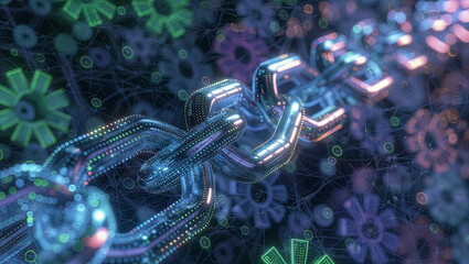 Dynamic Blockchain Illustration Showcasing Unique Connections and Secure Data - Generative AI