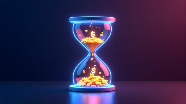 Zeit ist Geld &ndash; Leuchtende Sanduhr mit Dollarzeichen &ndash; Cyber Wallpaper Design &ndash; Futuristisches Hintergrund