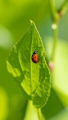 Ladybug on vibrant green leaf