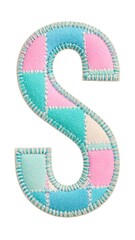 Multicolored patchwork letter S applique.