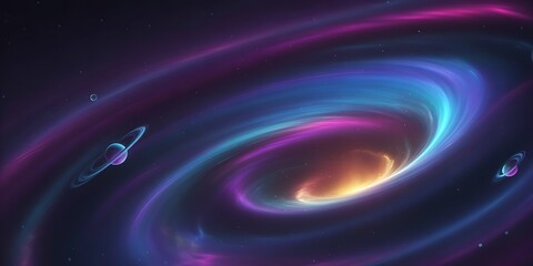 Obraz premium Cosmic Vortex of Colorful Light and Distant Planets a Stunning Space Scene Showcasing the Beauty and Mystery of the Universe