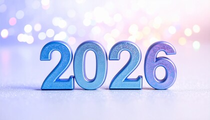 Purple and Blue number 2026 holiday celebration sign, New Year calendar design illustration