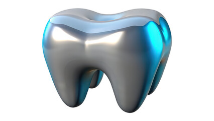 Realistic 3d rendering of a healthy human tooth with a shiny metallic surface isolated on transparent background