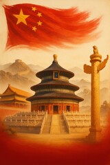 China national day celebration background in watercolor style.