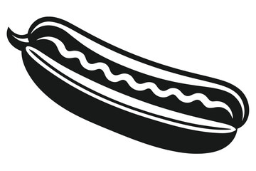 Black and White Vector Illustration of a Hot Dog with Wavy Topping