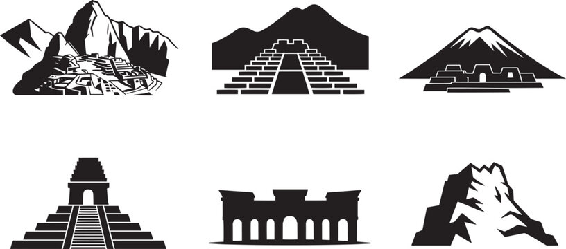 Iconic Ancient Ruins Silhouette Collection Featuring World Heritage Sites and Historical Landmarks
