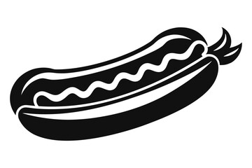 Monochromatic Hot Dog Icon with Mustard and Relish Illustration on White Background
