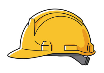 A bright, stylized illustration of a yellow worker's safety helmet. Clean lines and a simple design make it ideal for commercial use. Focus on worker safety.