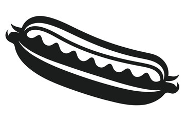 Black and white vector graphic illustration of a hot dog with wavy relish