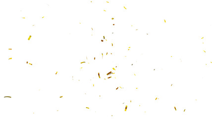 3d render of Gold confetti flying for celebrate isolated on transparent background. gold confetti isolated, celebrate, celebration, decoration, overlay, effect, surprise, party, holiday,
