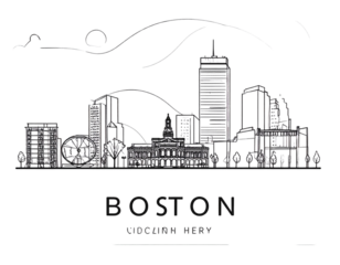 boston city skyline line art silhouette vector illustration  