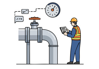 worker inspects a pipeline with a checklist ensuring safety Modern illustration style highlighting maintenance and operational procedures Clear professional and visually appealing