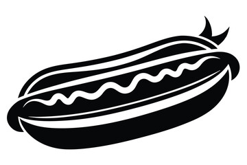 Black and White Graphic Illustration of a Hot Dog with Mustard or Relish Topping