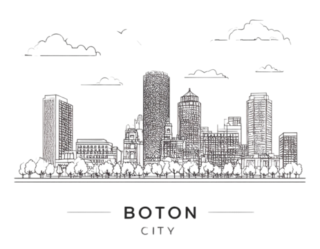 boston city skyline line art silhouette vector illustration