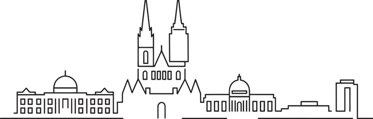 Aachen Germany Skyline Silhouette Outline Vector Illustration Cityscape Landmark Design