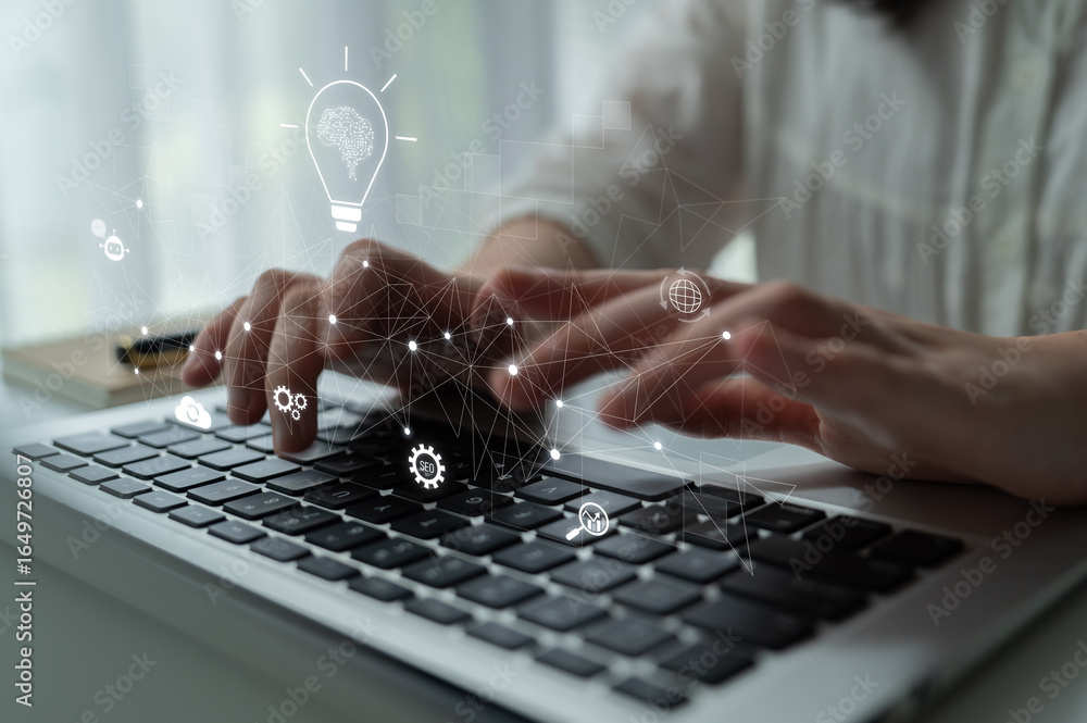 Aufkleber ai innovation with neural network and digital transformation. ai innovation drives automation, power