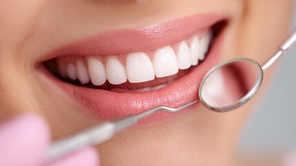 Fototapeta premium Close-up of a healthy smile during a dental checkup