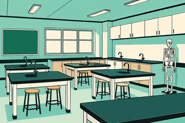 Anatomy Study Room Featuring Human Skeleton