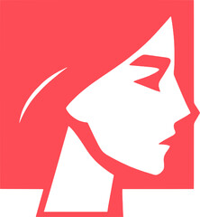 Minimalist Woman Profile Silhouette &ndash; Geometric Red Vector on Transparent Background