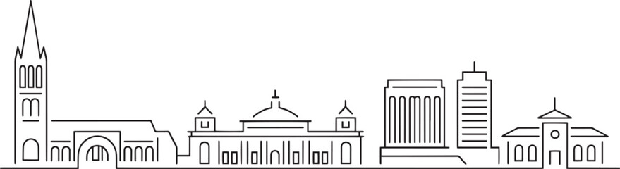 Cityscape Outline Silhouette Vector Illustration of Urban Skyline with Buildings and Landmarks