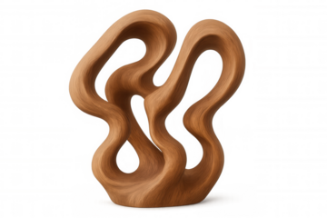 Wooden sculpture with curved and organic shapes representing abstract art, isolated on transparent background