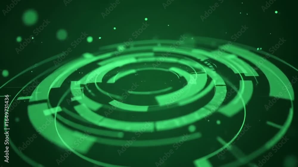 Poster abstract green circular pattern with concentric rings glowing technology backdrop