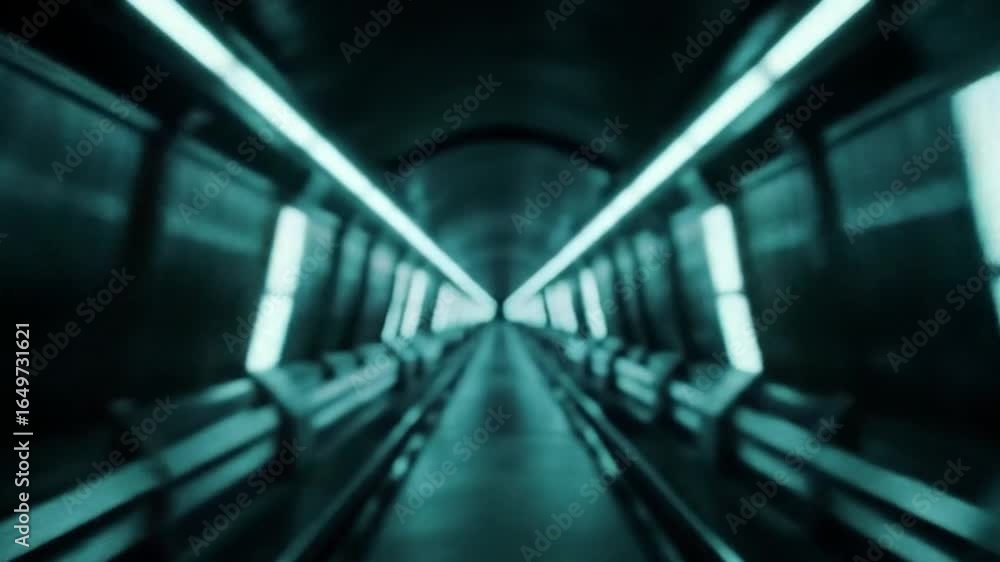 Poster Abstract Tunnel with Symmetrical Cyan Lights and Blurred Background Futuristic Design