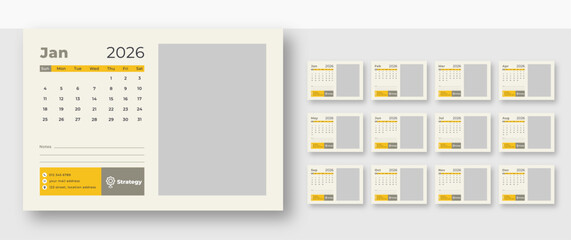 Desk Calendar 2026 | Elegant monthly schedule design | Corporate 12-page planner template | Sunday start format