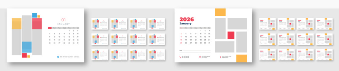 Business Desk Calendar 2026 | Elegant monthly schedule design | Corporate 12-page calendar template | Sunday start format