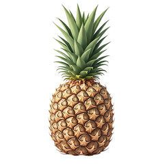 Fototapeta premium A single pineapple with green leaves at the top against a plain isolated setting centered in the frame on transparent background