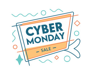 Cyber Monday Sale banner with colorful design elements and promotion message for marketing campaign and online advertising