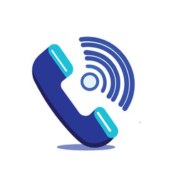 Dark Blue and Light Blue Phone Call Icon with Sound Wave on White Background

