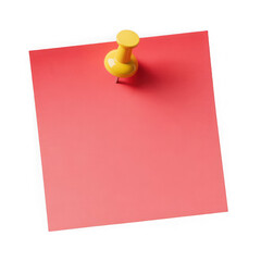  blank red sticky post it note with yellow pushpin isolated on white and transparent background.