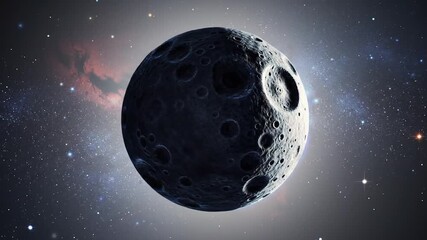 Detailed Gray Moon Surface with Craters in Starry Space Background with Light Flare