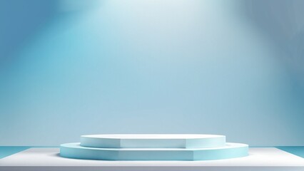 Empty podium in elegant on white and pastel blue gradient background