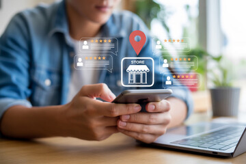 Consumer Feedback and Rankings for a Local Business Shown on a Smartphone with a Laptop on the Table
