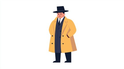 Obraz premium A stylish man in a yellow coat and hat, embodying timeless elegance and sophistication in modern fashion.