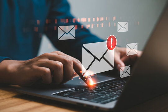 Email Notification with Exclamation Point on Laptop for Important Message and Urgent Communication - Powered by Adobe