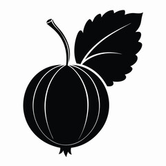 Stylized Black Gooseberry Fruit with Leaf Silhouette | Vector Illustration