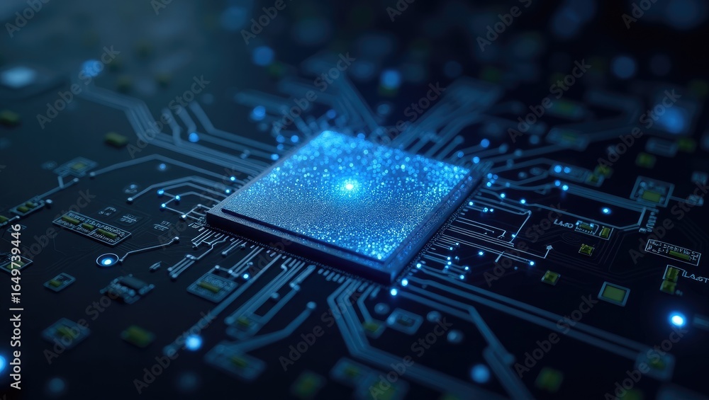 Poster close-up view of a computer processor on a circuit board.